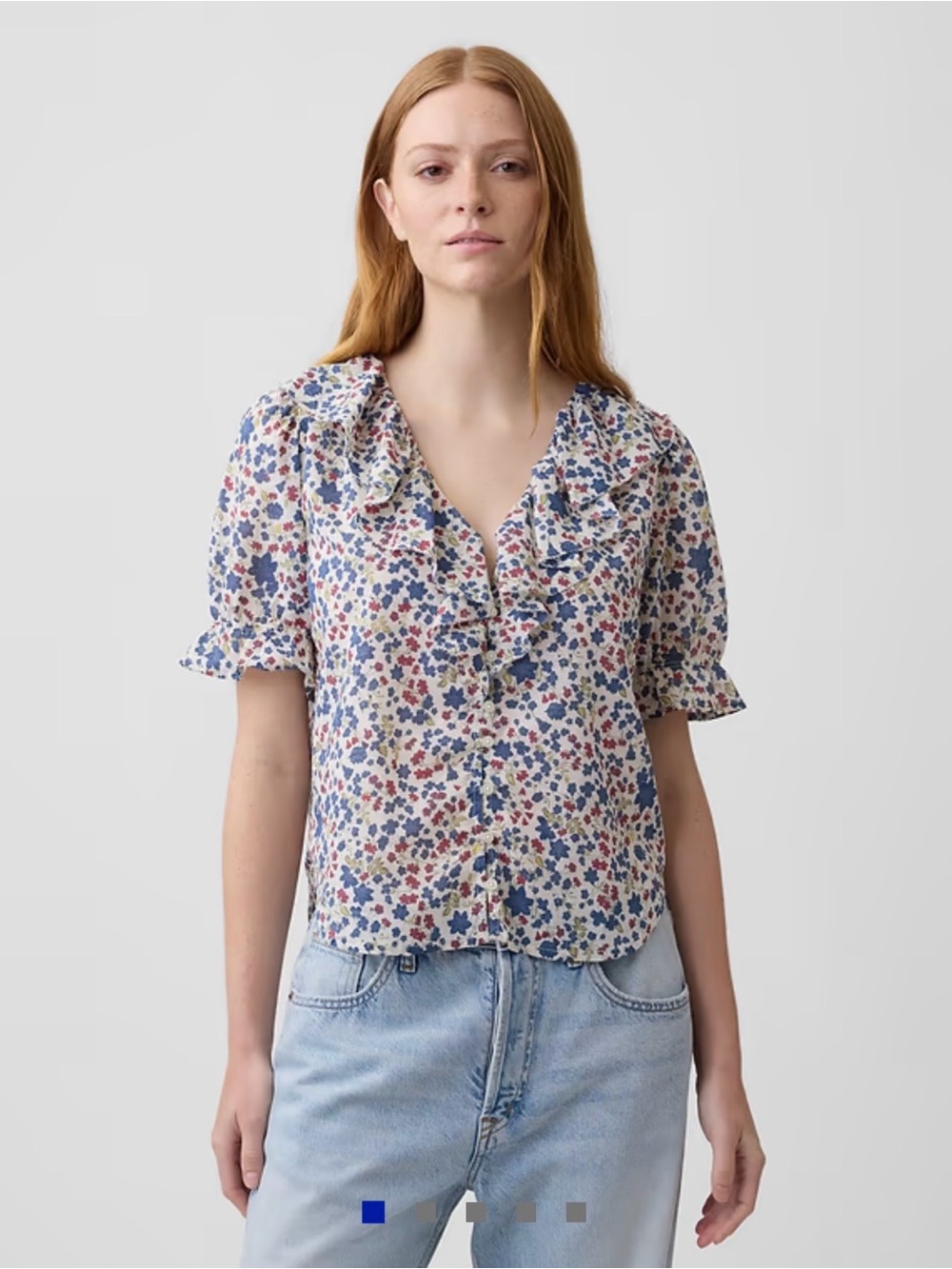 GAP Lightweight Cotton Relaxed Floral V-Neck Ruffle Peasant Top M NWOT